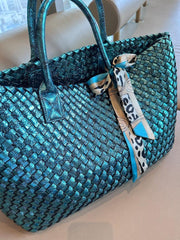 Chic Serpent Print Tote Bag - Luxurious Metallic & Vivid Hues Handwoven Vegan Leather Tote/Weekend Bag - Alexel Crafts