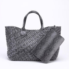 Chic Serpent Print Tote Bag - Luxurious Metallic & Vivid Hues Handwoven Vegan Leather Tote/Weekend Bag - Alexel Crafts