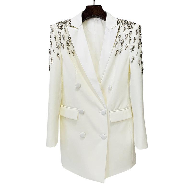 Elegant Handcrafted Diamond Beaded and Embellished Tailored Blazer Dress - Alexel Crafts