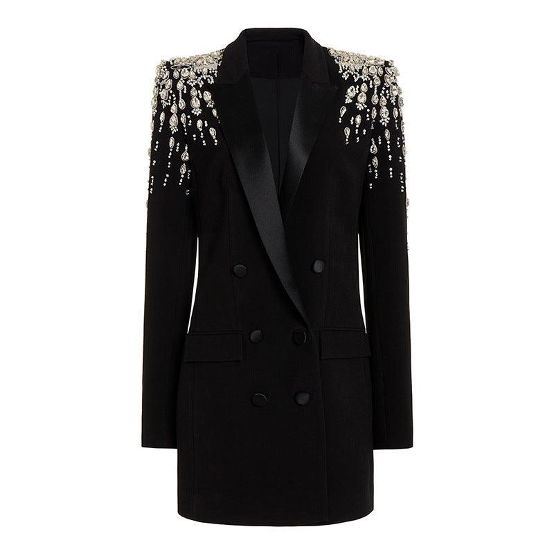 Elegant Handcrafted Diamond Beaded and Embellished Tailored Blazer Dress - Alexel Crafts