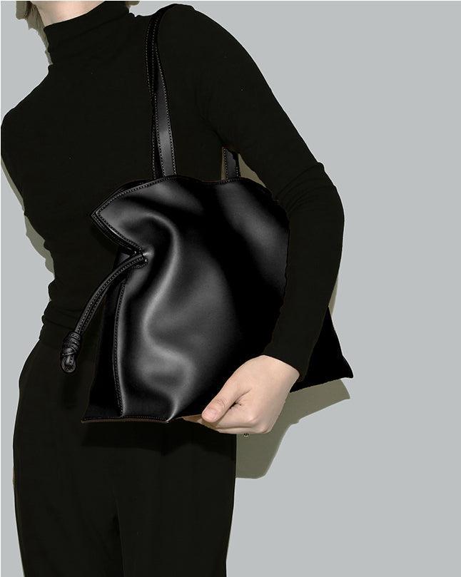 Elegant Oversized Cowhide Leather Tote Bag for Women with Drawstring Closure - Alexel Crafts