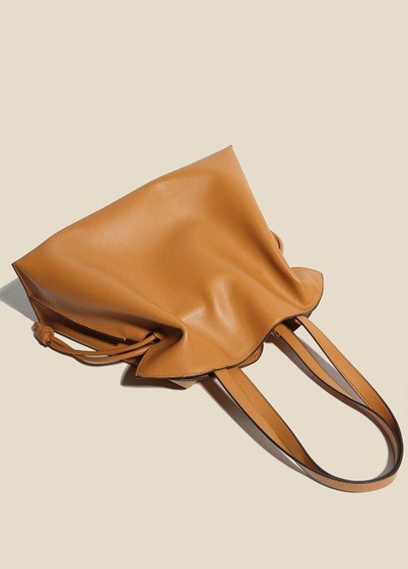 Elegant Oversized Cowhide Leather Tote Bag for Women with Drawstring Closure - Alexel Crafts