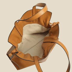 Elegant Oversized Cowhide Leather Tote Bag for Women with Drawstring Closure - Alexel Crafts