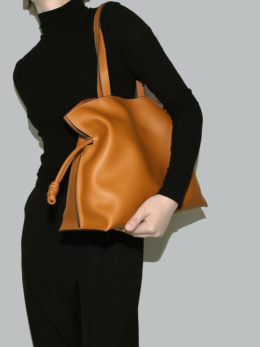 Elegant Oversized Cowhide Leather Tote Bag for Women with Drawstring Closure - Alexel Crafts