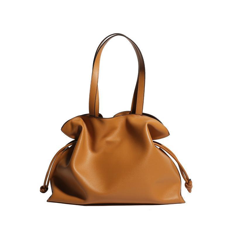 Elegant Oversized Cowhide Leather Tote Bag for Women with Drawstring Closure - Alexel Crafts