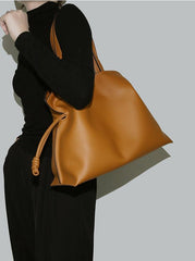 Elegant Oversized Cowhide Leather Tote Bag for Women with Drawstring Closure - Alexel Crafts