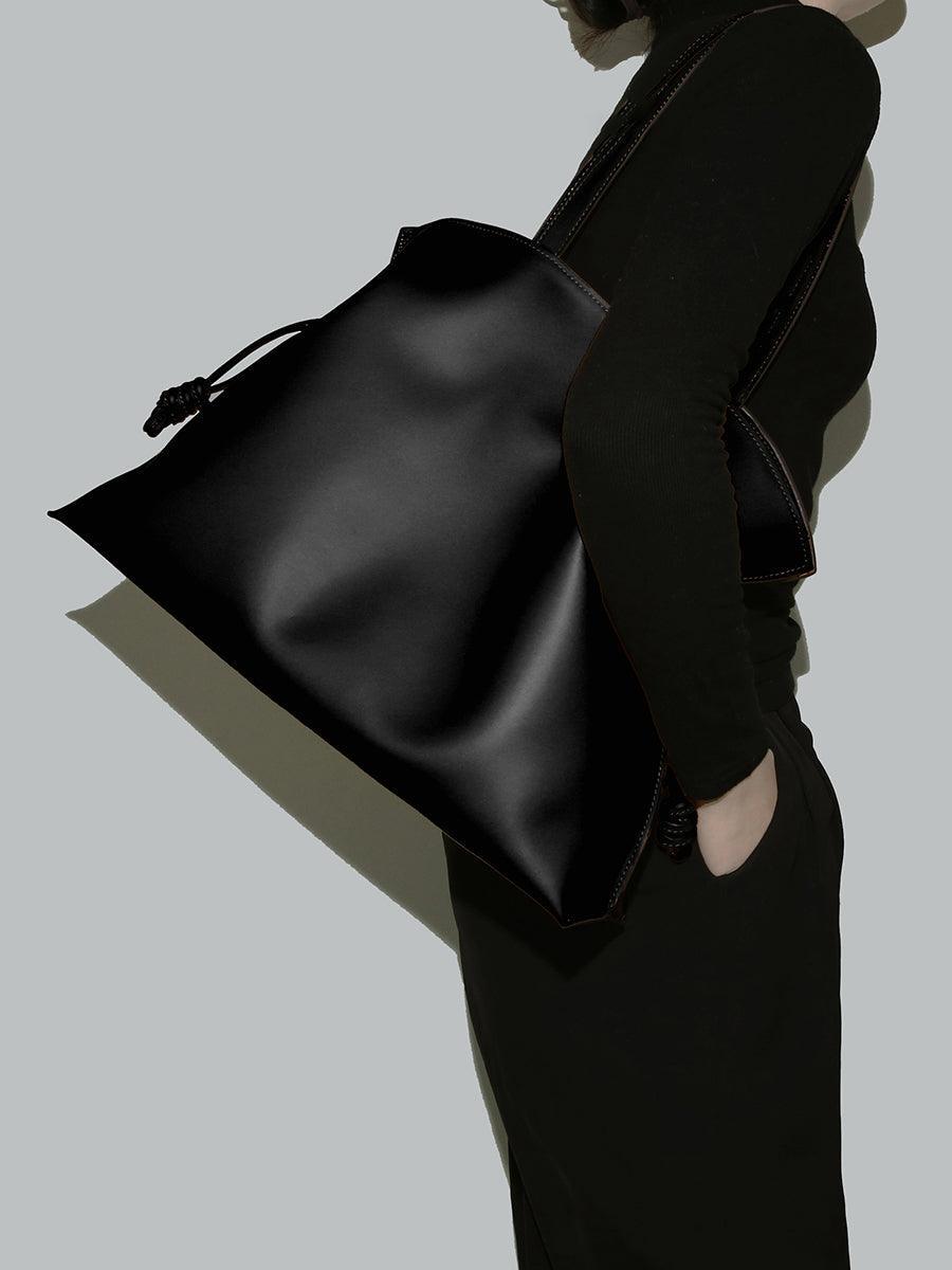 Elegant Oversized Cowhide Leather Tote Bag for Women with Drawstring Closure - Alexel Crafts