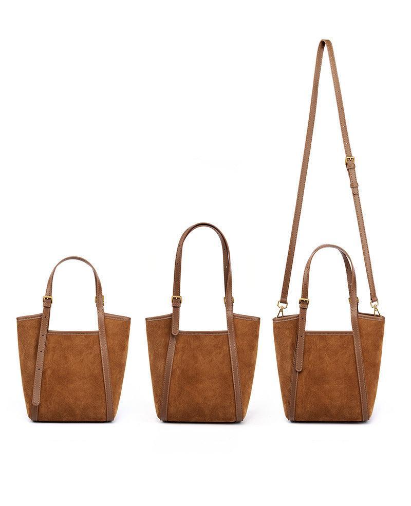 Elegant Suede Leather Tote Bag with Adjustable Strap | Shoulder Bag for Women - Alexel Crafts
