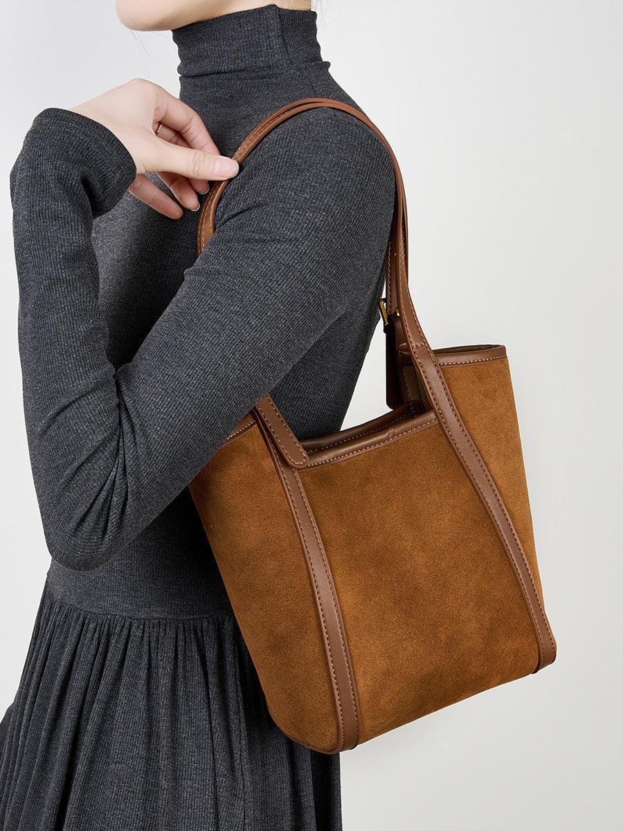 Elegant Suede Leather Tote Bag with Adjustable Strap | Shoulder Bag for Women - Alexel Crafts