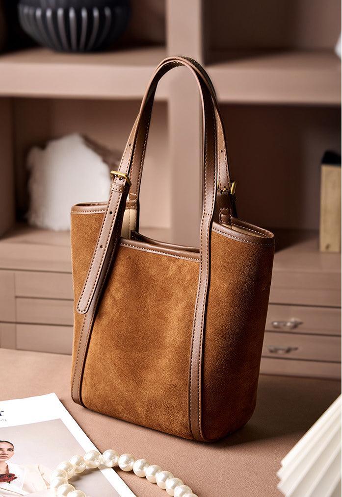 Elegant Suede Leather Tote Bag with Adjustable Strap | Shoulder Bag for Women - Alexel Crafts