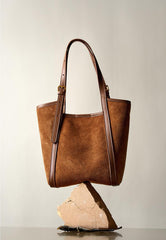 Elegant Suede Leather Tote Bag with Adjustable Strap | Shoulder Bag for Women - Alexel Crafts