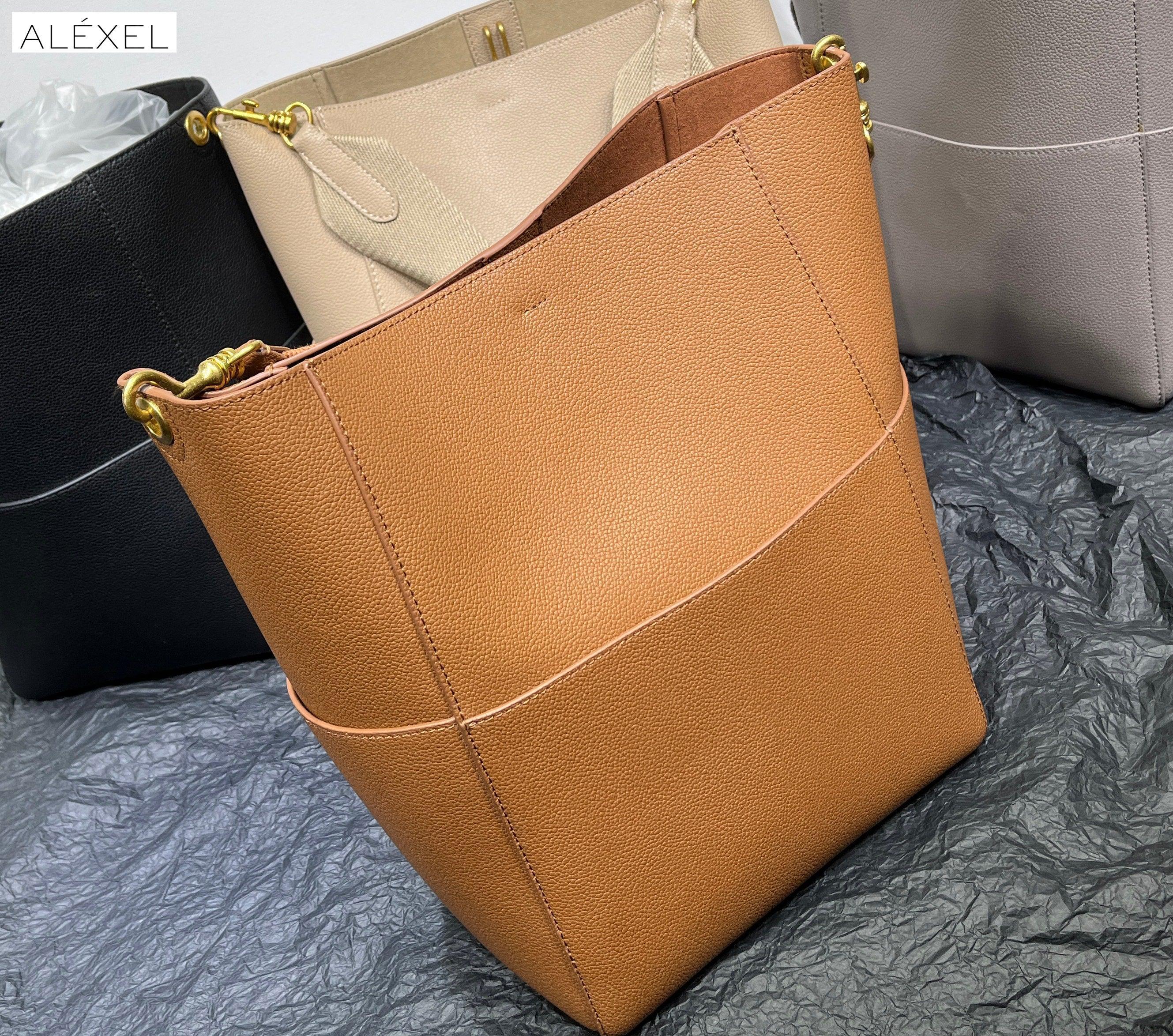 Extra Large Genuine Leather Bucket Bag, Minimalist Classic Leather Tote Bag, Fashion Designer Shoulder Bag Wide Strap, Gift For Her - Alexel Crafts