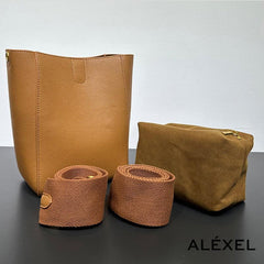 Extra Large Genuine Leather Bucket Bag, Minimalist Classic Leather Tote Bag, Fashion Designer Shoulder Bag Wide Strap, Gift For Her - Alexel Crafts