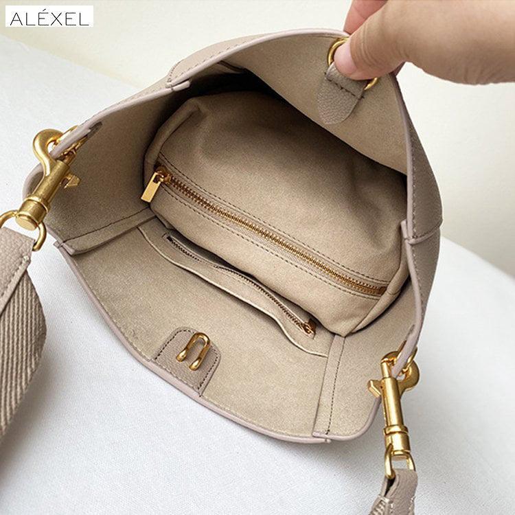 Extra Large Genuine Leather Bucket Bag, Minimalist Classic Leather Tote Bag, Fashion Designer Shoulder Bag Wide Strap, Gift For Her - Alexel Crafts