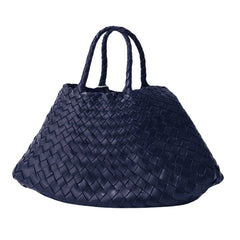 Italy Leather Woven Bag Hobo Trapezoidal Bag | New Style Summer Beach Bag Full Grain Leather Triple Jump Bamboo HandBag, Handcrafted Basket Bag