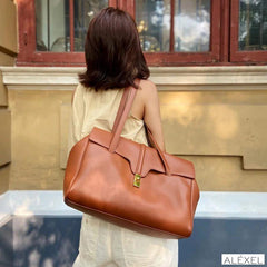 Fancy Elegant Leather Tote, Minimalist Designer Fashion Bag, Woman Handle Bag, Black Evening bag, Leather Work Bag, Brown Woman Laptop Bag - Alexel Crafts