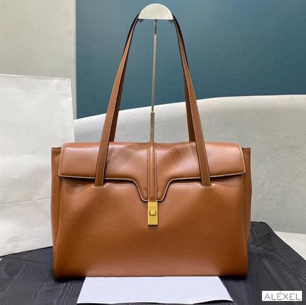 Fancy Elegant Leather Tote, Minimalist Designer Fashion Bag, Woman Handle Bag, Black Evening bag, Leather Work Bag, Brown Woman Laptop Bag - Alexel Crafts
