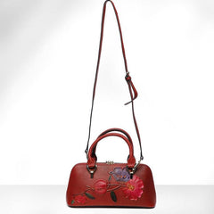 Floral Elegance Cowhide Leather Shoulder Bag | Handcrafted Embossed Banquet Bag - Alexel Crafts