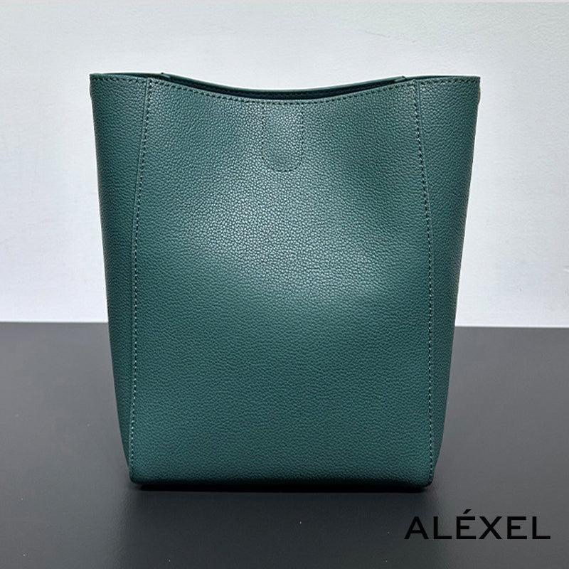 Genuine Leather Bucket Bag, Minimalist Classic Leather Tote Bag, Fashion Designer Shoulder Bag Wide Strap Tan, Green, Blue, Gift For Her - Alexel Crafts