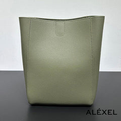 Genuine Leather Bucket Bag, Minimalist Classic Leather Tote Bag, Fashion Designer Shoulder Bag Wide Strap Tan, Green, Blue, Gift For Her - Alexel Crafts
