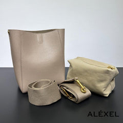 Genuine Leather Bucket Bag, Minimalist Classic Leather Tote Bag, Fashion Designer Shoulder Bag Wide Strap Tan, Green, Blue, Gift For Her - Alexel Crafts