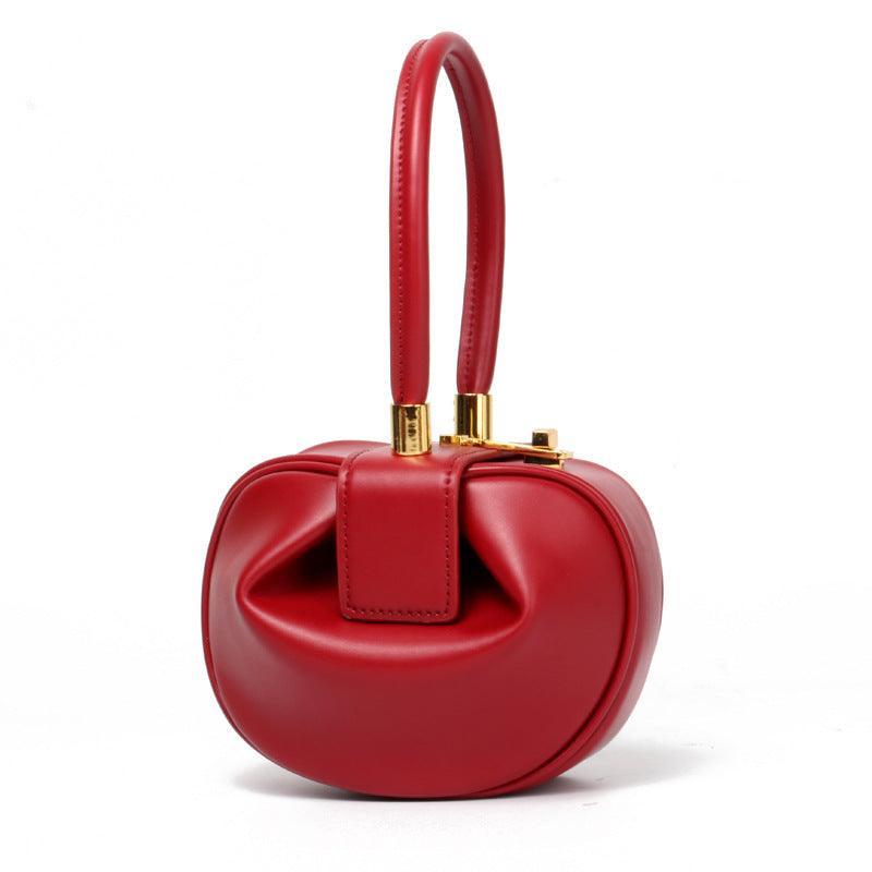 Genuine Leather Designer Round Handbag, Fashion Dumpling Pouch, Lady Elegant Lock Leather Bag, Leather Doctor Bag, Christmas Gift For Her - Alexel Crafts