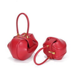 Genuine Leather Designer Round Handbag, Fashion Dumpling Pouch, Lady Elegant Lock Leather Bag, Leather Doctor Bag, Christmas Gift For Her - Alexel Crafts