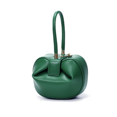 Genuine Leather Designer Round Handbag, Fashion Dumpling Pouch, Lady Elegant Lock Leather Bag, Leather Doctor Bag, Christmas Gift For Her - Alexel Crafts
