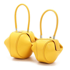 Genuine Leather Designer Round Handbag, Fashion Dumpling Pouch, Lady Elegant Lock Leather Bag, Leather Doctor Bag, Christmas Gift For Her - Alexel Crafts