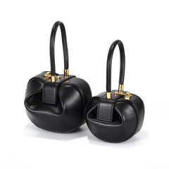 Genuine Leather Designer Round Handbag, Fashion Dumpling Pouch, Lady Elegant Lock Leather Bag, Leather Doctor Bag, Christmas Gift For Her - Alexel Crafts