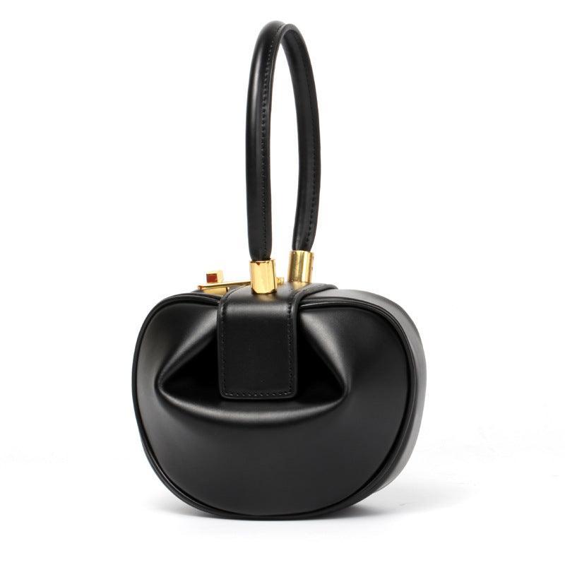 Genuine Leather Designer Round Handbag, Fashion Dumpling Pouch, Lady Elegant Lock Leather Bag, Leather Doctor Bag, Christmas Gift For Her - Alexel Crafts