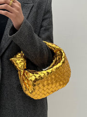 Golden/Silver Knotted Intrecciato Leather Handbag, Handcrafted Cowhide Genuine Leather Handbag, Daily Fashion Lady Bag, Designer Bag - Alexel Crafts