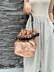 Handcrafted Bohemian Vintage Italian Leather Drawstring Bucket Shoulder Bag | A Perfect Gift for Her - Alexel Crafts
