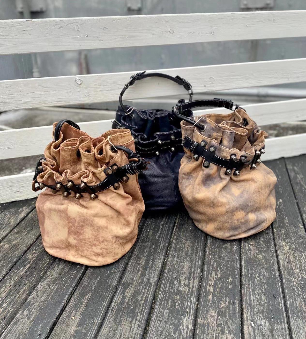Handcrafted Bohemian Vintage Italian Leather Drawstring Bucket Shoulder Bag | A Perfect Gift for Her - Alexel Crafts