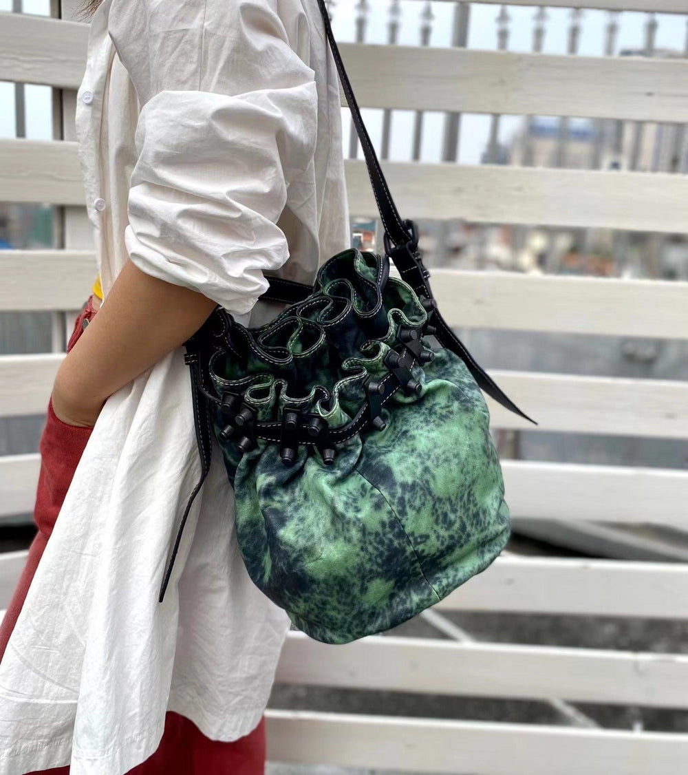 Handcrafted Bohemian Vintage Italian Leather Drawstring Bucket Shoulder Bag | A Perfect Gift for Her - Alexel Crafts