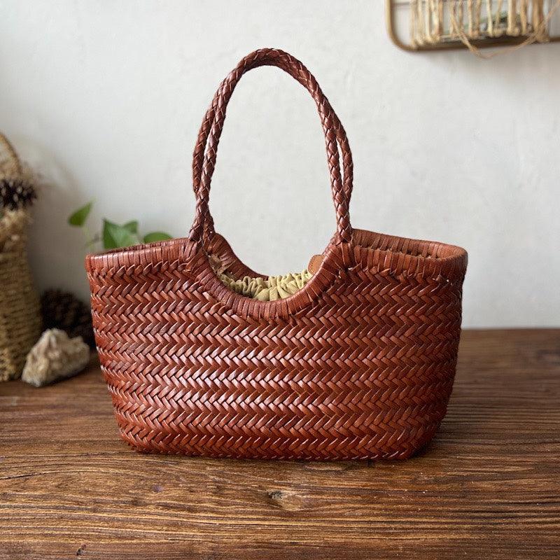 Handcrafted Woven Leather Tote Bag, Full Grain Leather Hand Woven Triple Jump Bamboo Style Ladies HOBO Bag, Summer Holiday Bag - Alexel Crafts