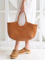 Handcrafted Woven Leather Tote Bag, Full Grain Leather Hand Woven Triple Jump Bamboo Style Ladies HOBO Bag, Summer Holiday Bag - Alexel Crafts