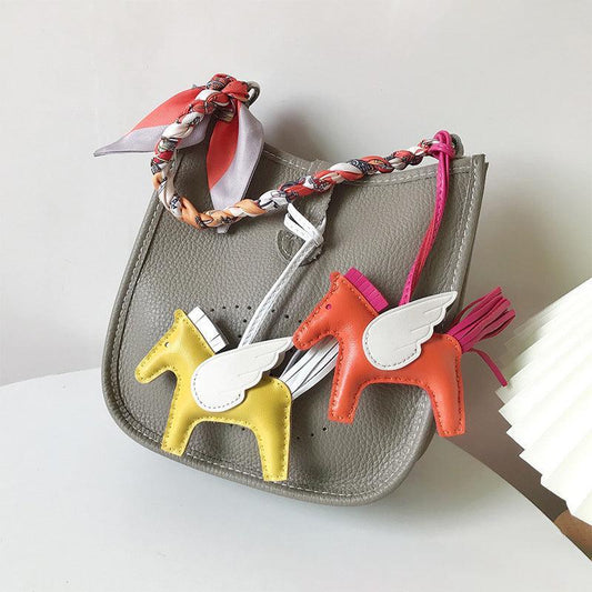Handmade Genuine Sheepskin Horse Keychain | Leather Angel Pegasus Bag Charm