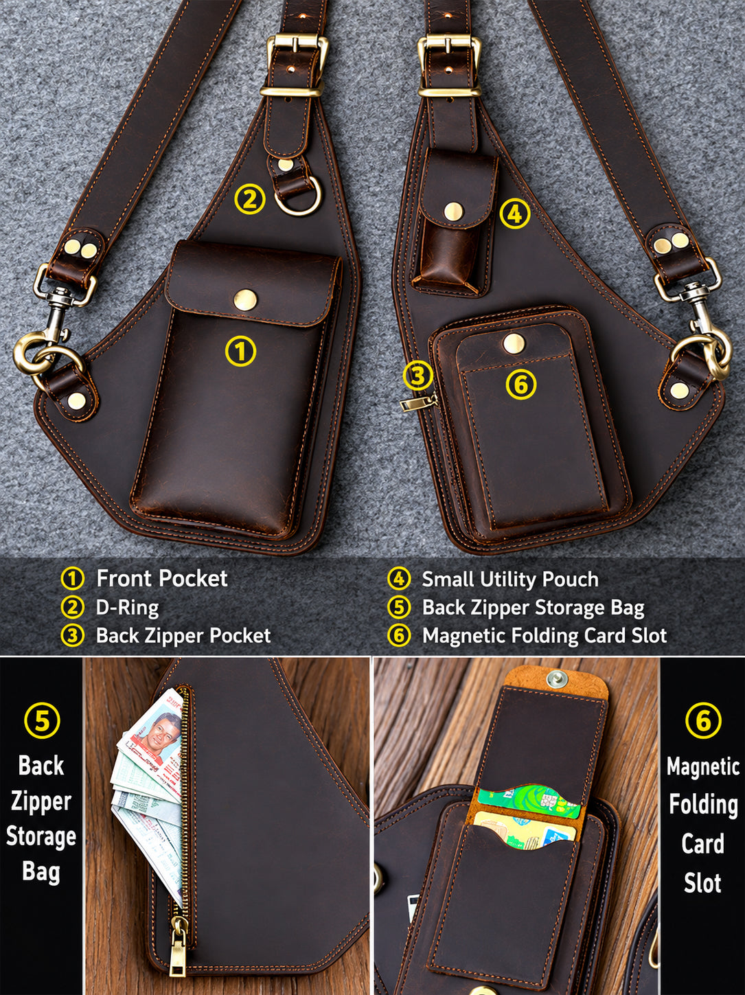 Genuine Crazy Horse Leather Chest Rig Harness Bag for Men — Handcrafted Dual Shoulder Holster Vest with Multi-Pocket | Retro Motorcycle & Daily Carry