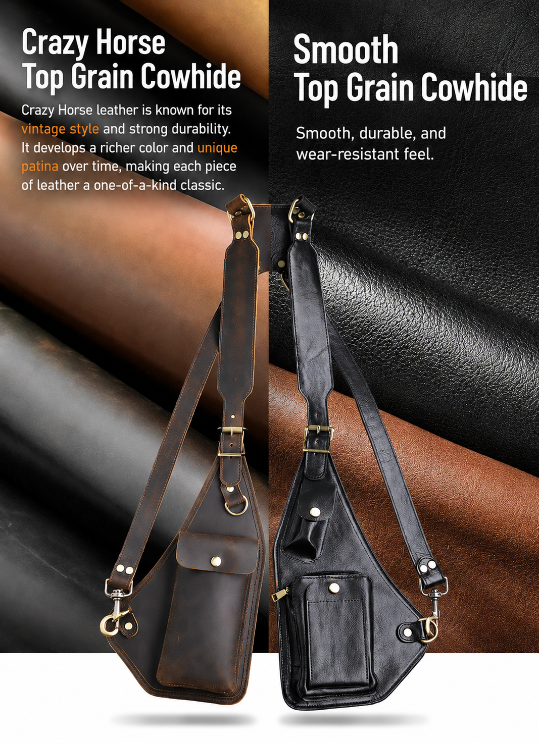 Genuine Crazy Horse Leather Chest Rig Harness Bag for Men — Handcrafted Dual Shoulder Holster Vest with Multi-Pocket | Retro Motorcycle & Daily Carry
