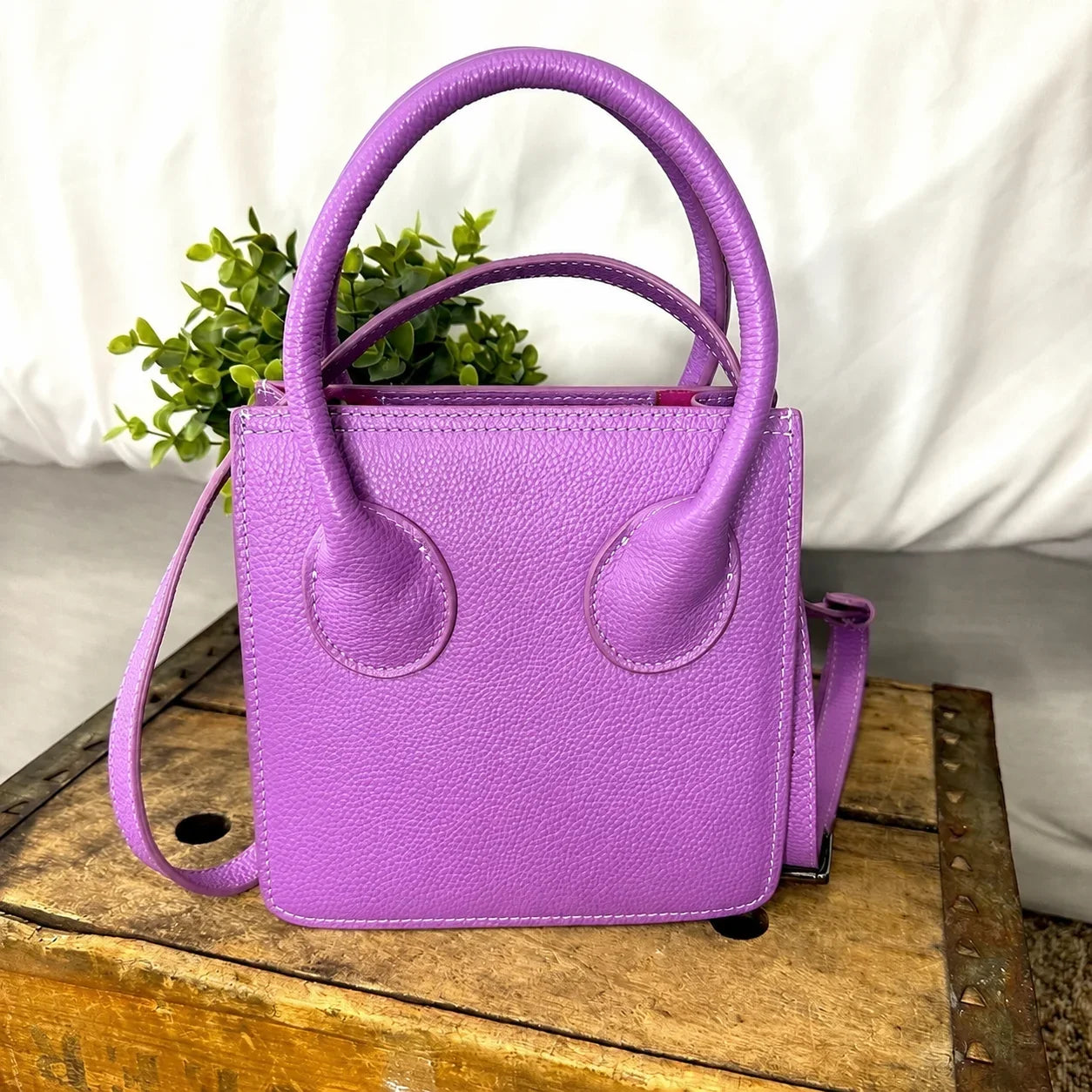 Italian Grain Leather Micro Pixie Bag – Compact Square Mini Handbag | Velvet Lining, Hidden Zip, Detachable Crossbody Strap
