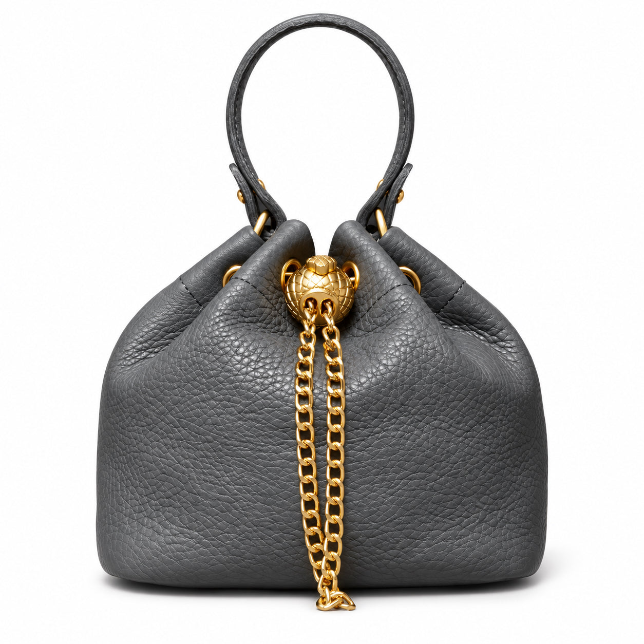 Handcrafted Top Grain Cowhide Leather Mini Bucket Bag | Women's Drawstring Chain Crossbody Purse
