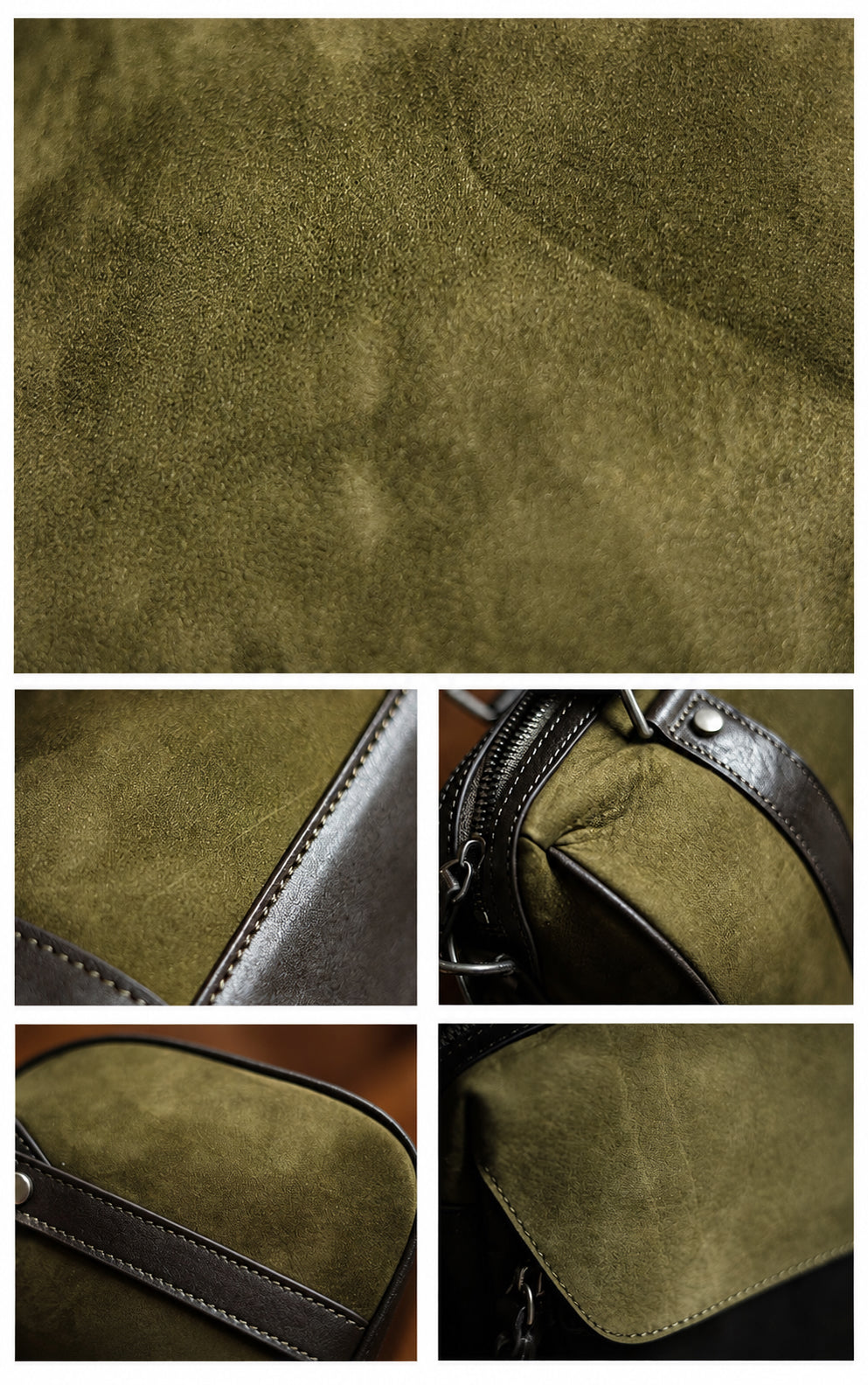 Nubuck Full Grain Leather Tote Bag | Men's Large Color-Block Shoulder & Crossbody Bag