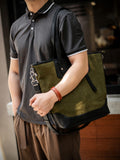 Nubuck Full Grain Leather Tote Bag | Men's Large Color-Block Shoulder & Crossbody Bag