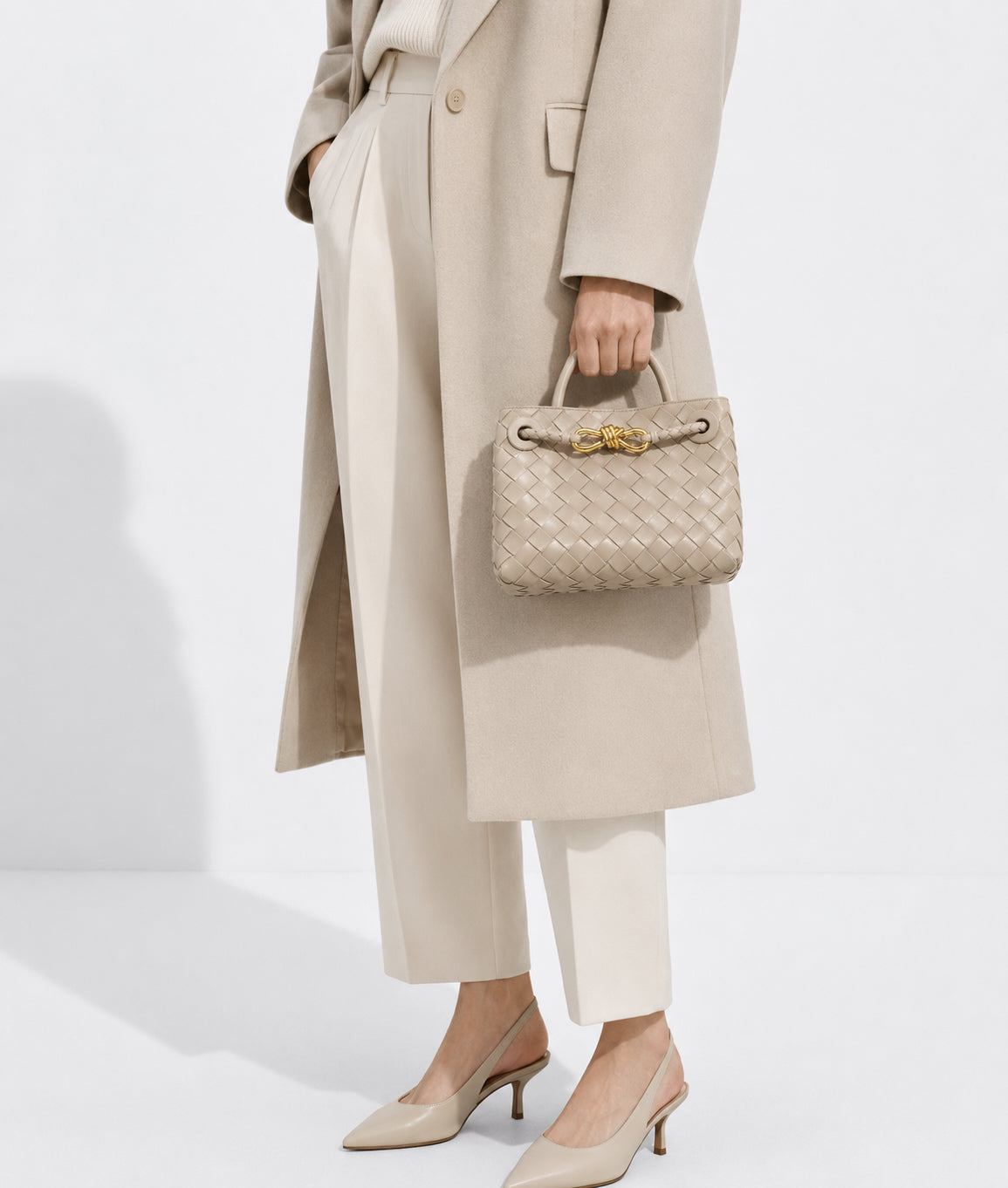 Small Lambskin Leather Knotted Intrecciato Shoulder Bag | Woven Handbag With Metal Buckle, Daily Fashion Designer Bag, Woven Shoulder Purse