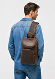 Men's Crazy Horse Leather Vintage Sling Bag — Handmade 3-Way Carry Chest / Shoulder / Backpack