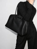 Luxury Togo Genuine Leather Boston Tote Bag for Women, Designer-Inspired Bowling Style, Large Laptop Commuter Bag