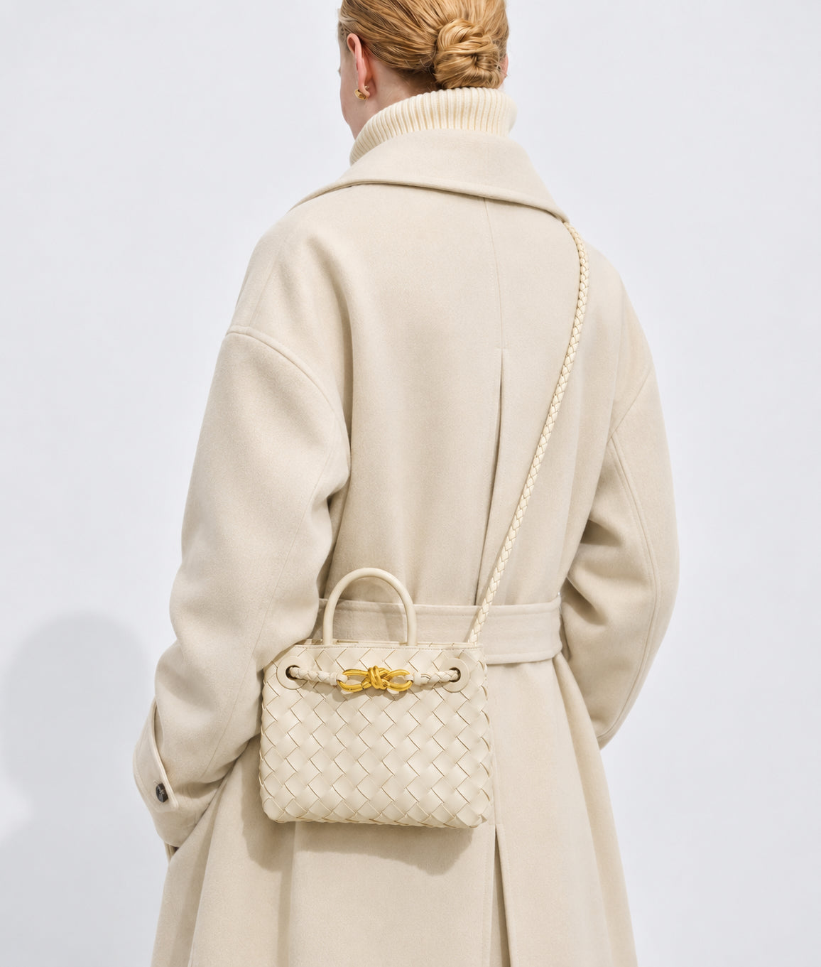 Small Lambskin Leather Knotted Intrecciato Shoulder Bag | Woven Handbag With Metal Buckle, Daily Fashion Designer Bag, Woven Shoulder Purse