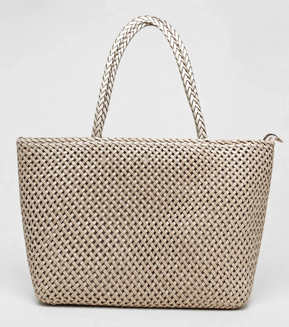 Handwoven Genuine Leather Tote Bag – Triple-Jump Bamboo Weave | Two Sizes, Leather Base, Zip Closure, 5 Colourways