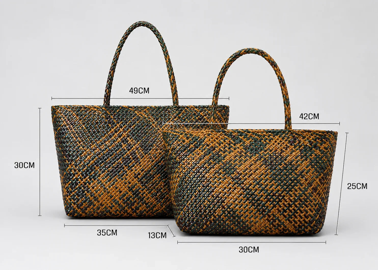 Handwoven Genuine Leather Tote Bag – Triple-Jump Bamboo Weave | Two Sizes, Leather Base, Zip Closure, 5 Colourways